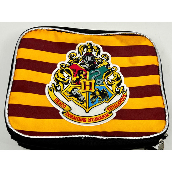 Harry Potter Insulated Lunch Bag Hogwarts Castle Crest Gryffindor Colors Striped - Picture 1 of 8